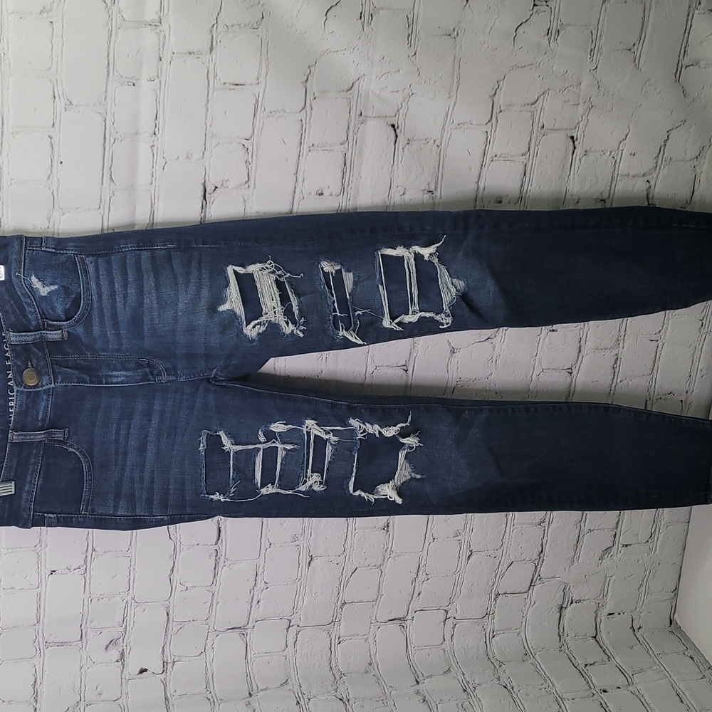 American eagle distressed patchwork high rise jeggings.